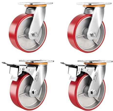 Schwerlast Lenkrolle Polyurethan Bockrolle 4 Stück, 100 125 150 200 Mm Industrie Transportrollen Mit Bremse, Nabe Aus Stahl Doppelte Kugellager Ersatzrollen Für Trolleys MöbelWerkbank ( Color : Swivel