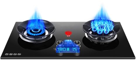 Propane Stove,Tempered Glass Gas Cooktop,2 Burners Portable Propane Stove,Maximum 17742.4BTU for Food Trucks and Family Restaurants (Color : NG, Size : Style 1)