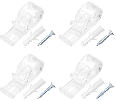 GLADFRESIT 4 Sets Roman Blind P Clips, Plastic Clear Roller Blind Clips with 4 Screws and 4 Pillars, Safety Chain Cord Hooks for Vertical and Roman Roller Curtain