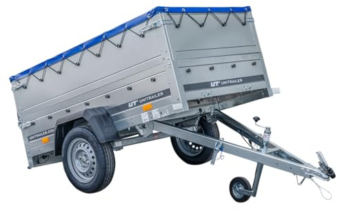 UNITRAILER Kippbarer Pkw Anhänger Garden Trailer 200 Kipp mit zusätzlichen Bordwänden, Stützrad und Flachplane