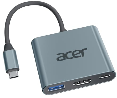 acer Adaptateur USB C vers HDMI 4K, 3en1 Adaptateur Multiport AV Numérique USB C avec HDMI,PD Charge 100W,USB 3.0, Câble Type C hub Compatible avec MacBook Pro/Air, Galaxy, Surface etc.