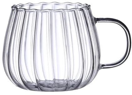 GUYANA Mug Personnalisé Tasse transparente de 400mL avec poignée, tasse à lait, tasse à thé en verre rayé for petit déjeuner, tasse à café Tasse Personnalisable (Color : Transparent)