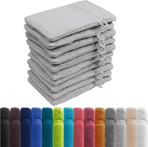 Zestri Frottier Waschhandschuh 10er-Set | Waschlappen Silber | 100% Baumwolle 500g/m² | Öko-Tex Standard 100