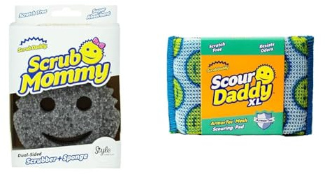 Scrub Daddy Scrub Mommy Washing Up Sponge - Dual Sided Scrubbing Non Scratch Scourers & Scour Daddy XL, Scourers Non Scratch Scrubbing Sponge, Scouring Pads, Kitchen Sponges