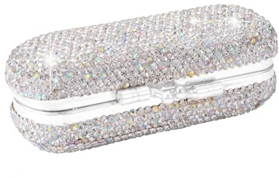 Blueshyhall Lippenstift Etui Spiegel Mini, Lippenstift Etui mit Deckel, Hartschalen Lippenstift Organizer Klein Mit Bling Kristall Diamant Für Frauen, Herren, Reisen, Handtaschem (Weiß)