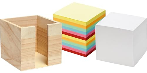 VBS Zettelbox mit Notizklotz 9x9x9cm Zettelklotz, Halter, Papier-Organizer, Aufbewahrung, Notizzetteln, Ablagebox, Schreibtischzubehör, Zettelhalter, Bürobedarf Notizklotz, 9 x 9 cm, Weiß und Bunt
