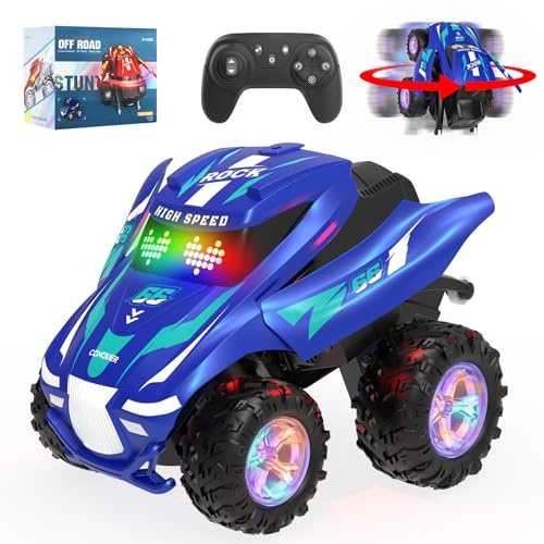 ITEFDTUTNE Ferngesteuertes Auto, RC Cars mit Spray, Licht & Musik, All Terrain Drift Stunt Car 360 Flips Rotating, RC Race Cars Spielzeug für 6 7 8 9 10 11 12 Jahre alte Mädchen Geschenke (Blau)