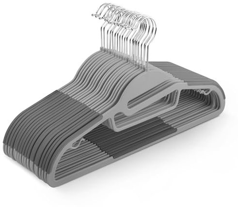 KEPLIN Lot de 30 cintres antidérapants – Durable, Design Fin pour économiser de l'espace avec Rotation à 360°, Organisateur de Cravates, Crochets de Sangle et Ouverture en Forme de S (Gris foncé)