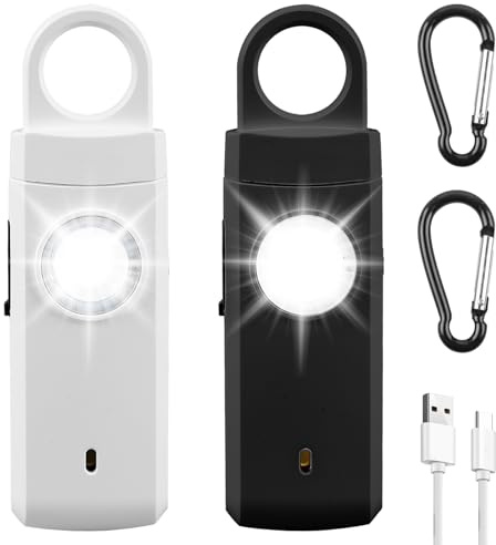 Persönlicher Alarm, 2 Stück 130dB Taschenalarm für Frauen mit LED-Licht Selbstverteidigungsalarm Schlüsselanhänger Panik Alarm Schrillalarm für Frauen Senioren Ganze Familie