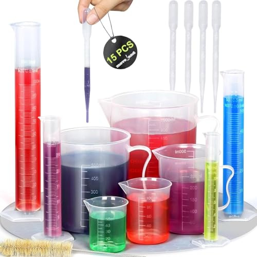 moveland Upgraded Plastic Graduated Cylinders and Beakers Set, 10-1000 ml | Includes 4 Cylinders, 5 Beakers, 5 Pipettes, Clear Scale, Accurate Measuring, Easy Pouring, For DIY, Science Experiments, Lab