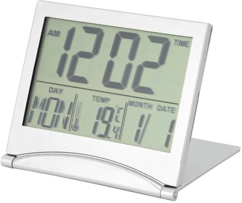 Digital Calendar, Alarm Clock with Temperature, Alarm Clock, Led Desk Clock with Funzione Timer,Large Number Display, Foldable Electronic Clock, for Bedroom Office Travel