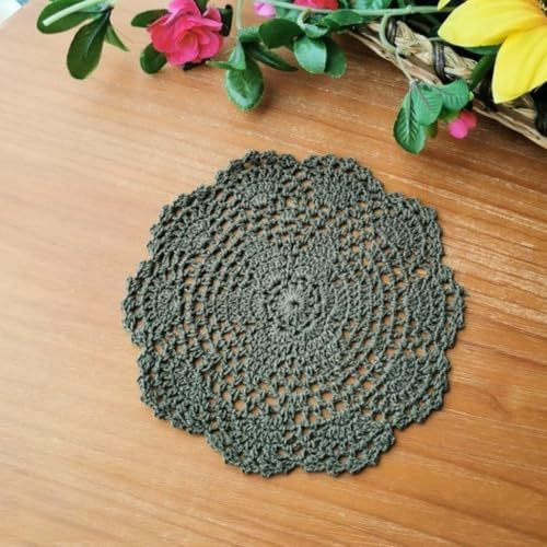 Anevous 4 Stück Gestickte Tischsets, 20 cm Vintage Häkel Spitze Deckchen, Rund Baumwolle Handgemacht Tischmatte, Tischläufer Untersetzer für Küche Esszimmer Dekoration,Dunkelgrün