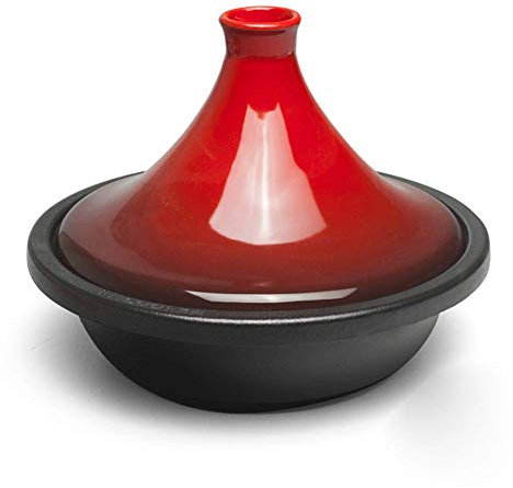 Cocottes avec couvercles Tajine de Cuisson sans Plomb, marmite à tajine en Fonte émaillée avec Couvercle en céramique Marmite à tajine de 10,6 po (Rouge)