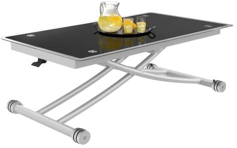 IDMarket - Mesa de centro fija elevable Urbana con tablero de vidrio templado y patas cromadas