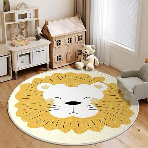 YATOLA Teppich Flauschig Klein für Schlafzimmer Sofa Deko Bettvorleger Waschbarer Spielteppich Kurzflor Kinderteppich Shaggy Teppich für Jungen Teen Wohnzimmer Elefant Katze Löwe (Gelb, Ø120cm)