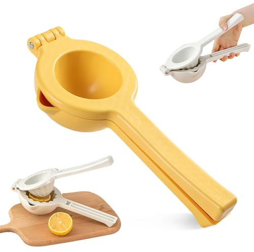 Exprimidor manual de limones, 12,5 cm, exprimidor de limón grande, exprimidor de cítricos en tres capas, exprimidor de ABS manual, para todos los cítricos (amarillo)