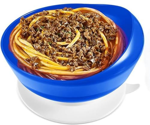 Plato y cuenco a prueba de derrames con base de ventosa, cuenco de ventosa, ayuda para la vida de Parkinson, vajilla adaptativa para ancianos y discapacitados (un plato + un cuenco, azul)