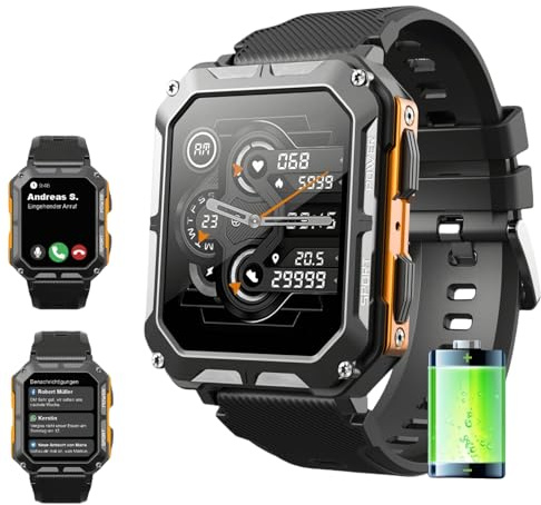 MEIION Thor - Die stabilste Smartwatch mit Telefonfunktion, 1,81'' Display, wasserdicht, Aktivitätstracker, Tracker mit Schlafmonitor, Blutdruckmessung, Sportmodi, Android und iOS