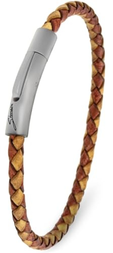 Simaru Premium läderarmband tillverkat i Tyskland, för kvinnor och män, unisex äkta läderarmband flätat med krok i rostfritt stål, hudvänligt, S - Handgelenkumfang bis 16 cm, Läder