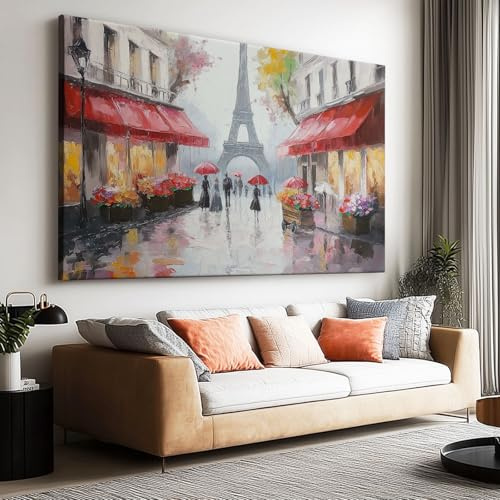 Leinwand-Wandkunst 120x80 cm Ungerahmt - Eiffelturm Ölgemälde Romantische Leinwandbild Kunstdruck Groß XXL für Wohnzimmer Schlafzimmer Wandbilder Canvas Design Dekoration