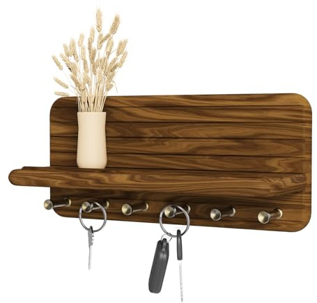 Jemyxhw Schlüsselbrett mit Ablage und 6 Haken, Schlüsselbrett Holz, Schlüsselhalter Schlüsselkasten Schlüsselboard für Eingangsbereich, Flur, Küche (Hellbraun)