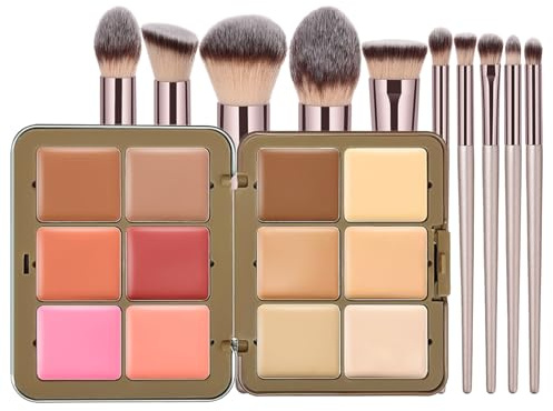 Tavolozza per contouring in crema, 12 colori, copertura completa e pennelli per il trucco, palette per contouring viso, regalo per donne e ragazze
