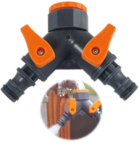 DmDoyy Conector 2 Vías Adaptador Para Grifo Doble, Adaptador De Divisor De Grifo 2 Vías, Conector De Válvula En Forma De Y 2 Interruptores Rotativos, Para Grifo De 3/4, Manguera 1/2 De Jardín