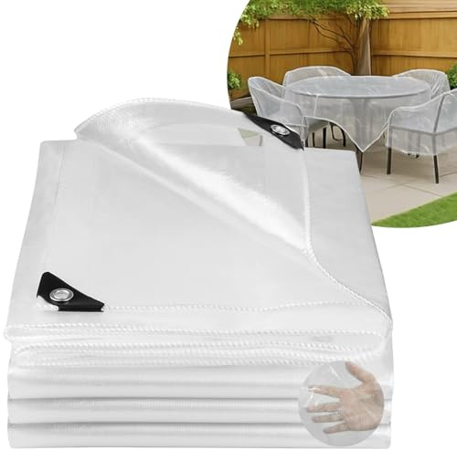 Clear Tarpaulin Waterproof Heavy Duty: 4m x 6m 130GSM Tear-Resistant | Transparent PE Tarp with Reinforced Grommets - UV Protected Cover for Pergola Side Panels & Outdoor Furniture