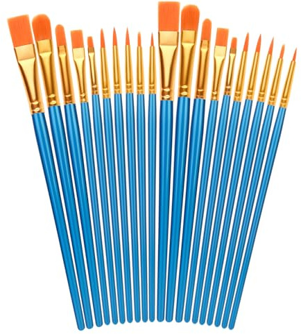 20 PCS Nylon Hair Paint Brushes Set, Art Painting Flat Brush, Face Nail Art, Paint Brusches with Watercolor Oil Acrylics for Decorations, Models, Figurines - Blue