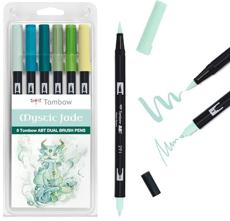 Tombow ABT Dual Brush Pen, Mystic Jade, Stift mit zwei Spitzen, perfekt fürs Hand-Lettering und Bullet Journal, wasservermalbar, 6er Set [ABT-6P-JADE]