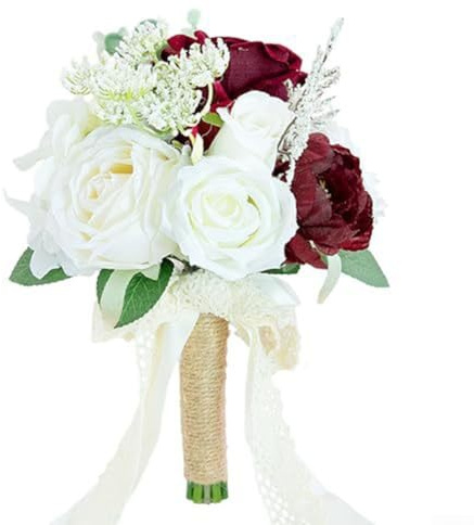 Elegante bouquet da sposa in seta con rose arancioni bruciate e terracotta, per sposa e damigella d'onore (rosso e bianco)