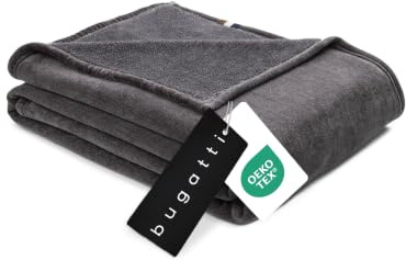 bugatti Decke Doppio Soft 160x220 - Polyesterflausch kuschelig, warm & waschbar, XXL Kuscheldecke dunkelgrau