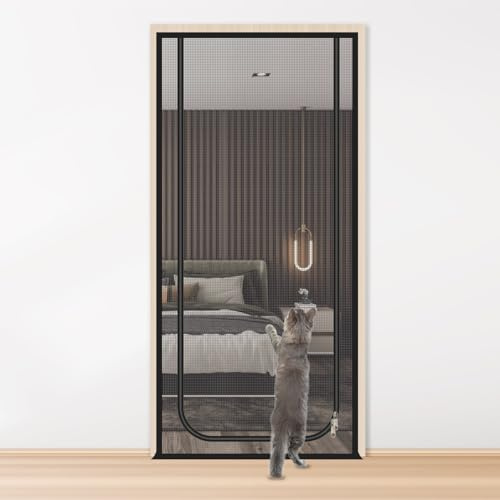 DIPZO Katzentür 85x200cm, Netz-Haustiertür mit beidseitigem Reißverschluss, kratzfestes verstärktes Netz für Katzen und Hunde (U-Form-Grau)