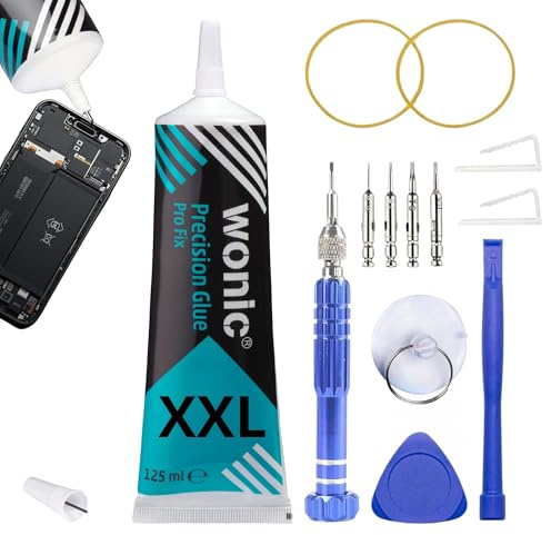 Pegamento para Móviles y Pantallas - Adhesivo para Electrónica y Reparación de Componentes - Wonic Precision Glue (Negro PROFIX, 125ml (XXL), 1 Tubo + Kit con destornillador de 5 puntas)