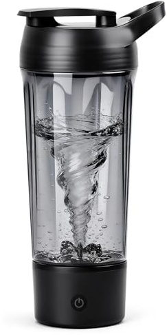 Shaker electrique 1000ml, shaker proteine usb rechargeable, shaker électrique pour poudre de potéine avec base amovible, sans BPA, anti-fuite (Noir)