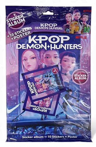 K-Pop Demon Hunters Starter Pack - Album Sticker + 2 Sachets Figurines + Official Poster, K-Pop Fan Collection Set
