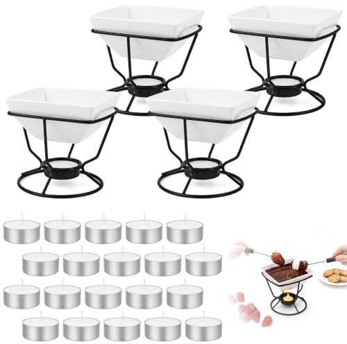 4 Pack Mini Chocolate Fondue Pots, 200ml Ceramic Cheese Fondue Sets