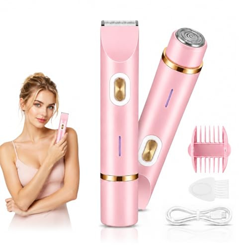 Rasoir Électrique Femme,2-en-1 Tondeuse Intime,Electric Shaver | pour Visage,Jambes,Aisselles,Maillot,Sensitive Areas,Utilisation Humide et Sèche,Rechargeable USB-C,IPX7 Étanche,Rose