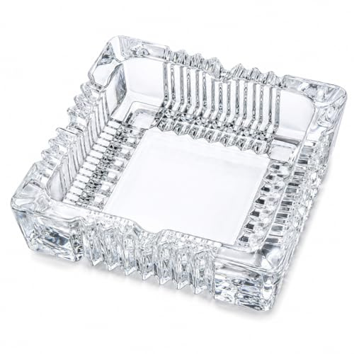 Askfat i glas 12 cm fyrkantig kraftig kristallstil cigarett askbricka med 4 cigaretthållare tjockt klart glas dekorativ bordsskiva rökning tillbehör för hemma bar kontor uteplats JR2567