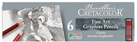 CRETACOLOR CLEOS Fine Art Graphite Stifte, 6-teiliges Set, Bruchfest, Vielseitige Gradationen von 2H bis 8B, Nachhaltig