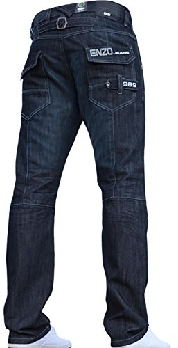 Enzo BNWT Herrjeans, blå, designer, märkesprodukt, raka, tvättade, alla midjor och storlekar, 34W x 32L