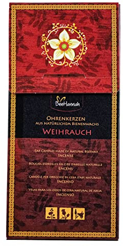 Ohrenkerzen aus natürlichem Bienenwachs – 10 hochwertige Beehannah Ohrkerzen mit Weihrauch-Duft zum Entspannen – inkl. Tropfschutz und Sicherheits-Filter