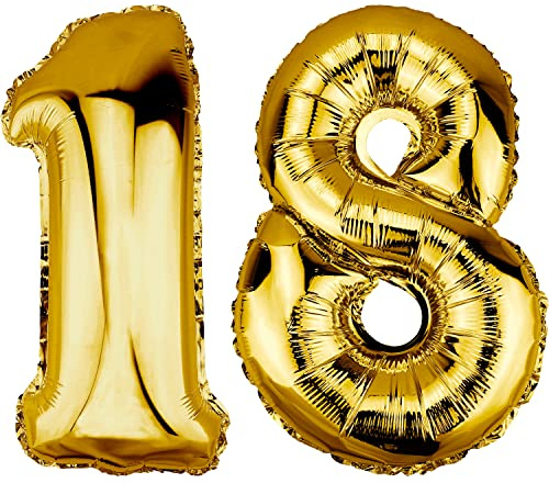 DekoRex® Gonflable Ballon Foil de 80cm d'air Anniversaire décoration numéro Or No 18