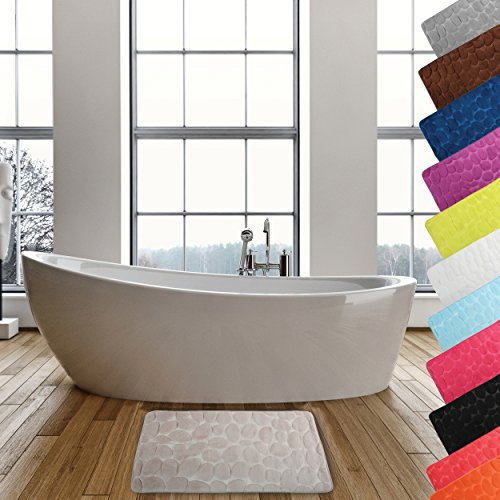 MSV Badteppich Badvorleger Duschvorleger Kieselstein Badematte waschbar, schnelltrocknend, rutschfest 40x60 cm – Beige
