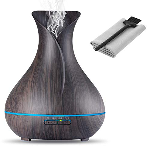 OliveTech Aroma Essential Oil Diffuser, 400ml Ultrasonic Cool Mist Humidifier with Waterless Auto Shut-Off and Cleaning Kit for Home, Yoga, Office, Spa, Bedroom, Baby Room - Wood Grain