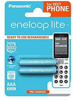 Panasonic Eneloop BK-4LCCE/2DE Lite Ready-to-Use Ni-MH Akku, AAA Micro, 2-er Pack, 550 mAh, 3.000 Ladezyklen hellblau