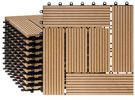Ventanara® WPC Holz Kunststoff Fliesen Terrassenfliesen Klickfliesen Balkonfliesen 11 Stück = 1m² (30 x 30 cm, Natur Mosaik)