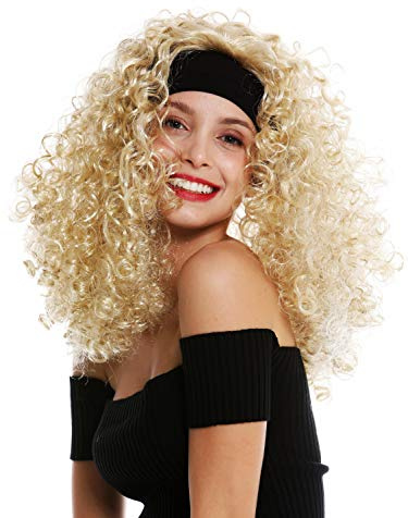 WIG ME UP - LM-153-ZA89/ZA88 Perücke Damen Karneval Stirnband lang gelockt lockig voluminös blond