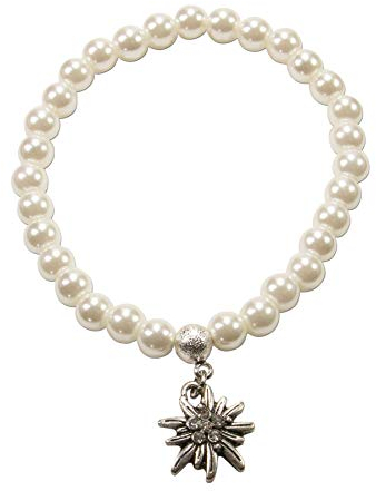 Alpenflüstern Perlen-Trachten-Armband Strass-Edelweiss mini - Damen-Trachtenschmuck, elastische Trachten-Armkette, Perlenarmband Creme-weiß DAB059