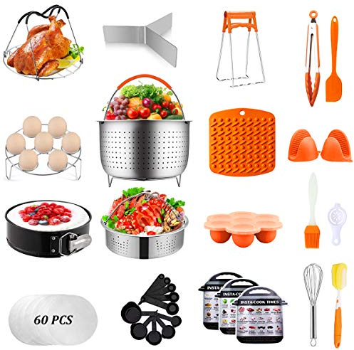 Artcome Set di 91 accessori per pentola istantanea 5.6.8 Qt, set di accessori per pentole a pressione – 60 pezzi di carta pergamena, teglia a molla, rastrelliera impilabile per uova e altri